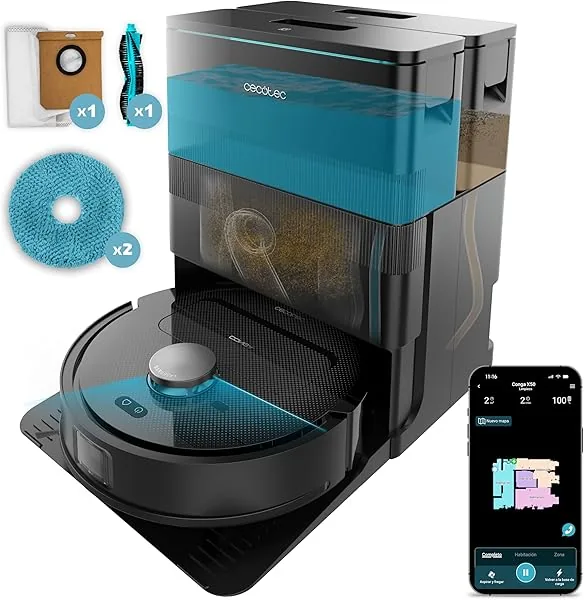 Cecotec Robotstofzuiger en vloerwisser met zelfdraaiende basis en…