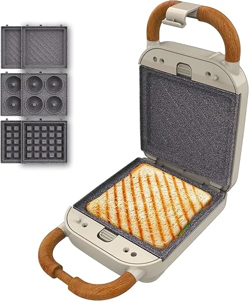 Cecotec Rock'Ntoast Retro One Sandwichtoaster, beige, drie verwis…